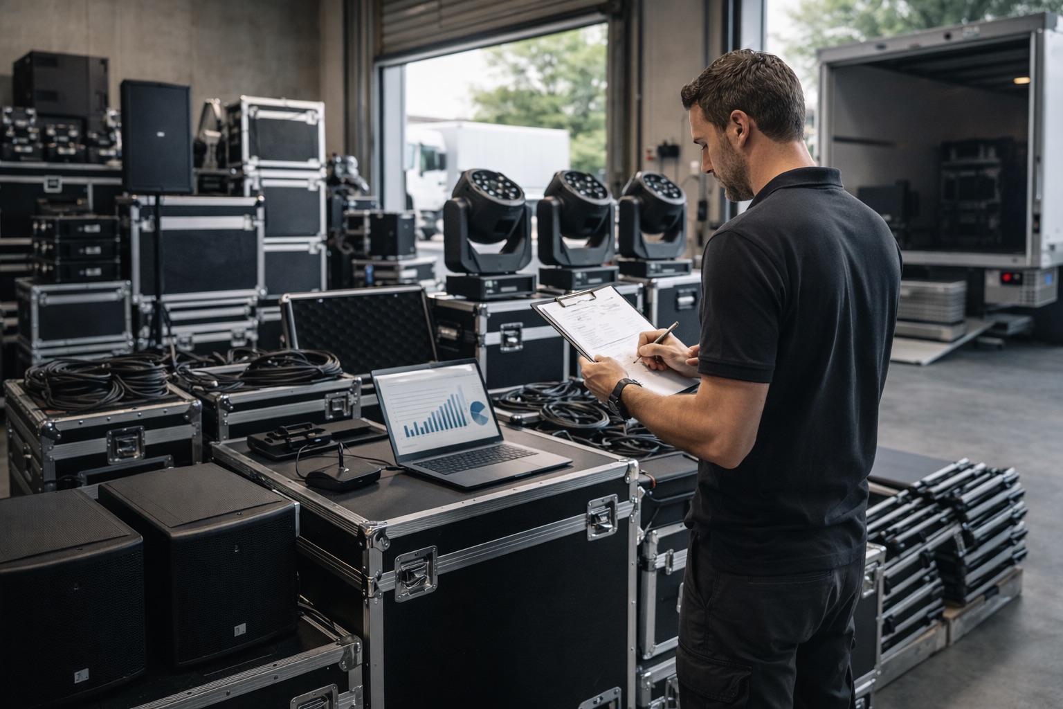 Aufgebaute Licht- und Tonanlage aus dem Anlagenverleih